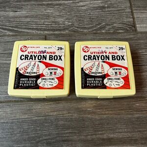 Vintage 1965 Set of 2 SP Sterling Plastics Utility & Crayon Box Hinged Cover